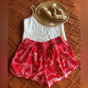 Mossimo Supply Co. Red & White Bandanna Print Loose Fitting Shorts